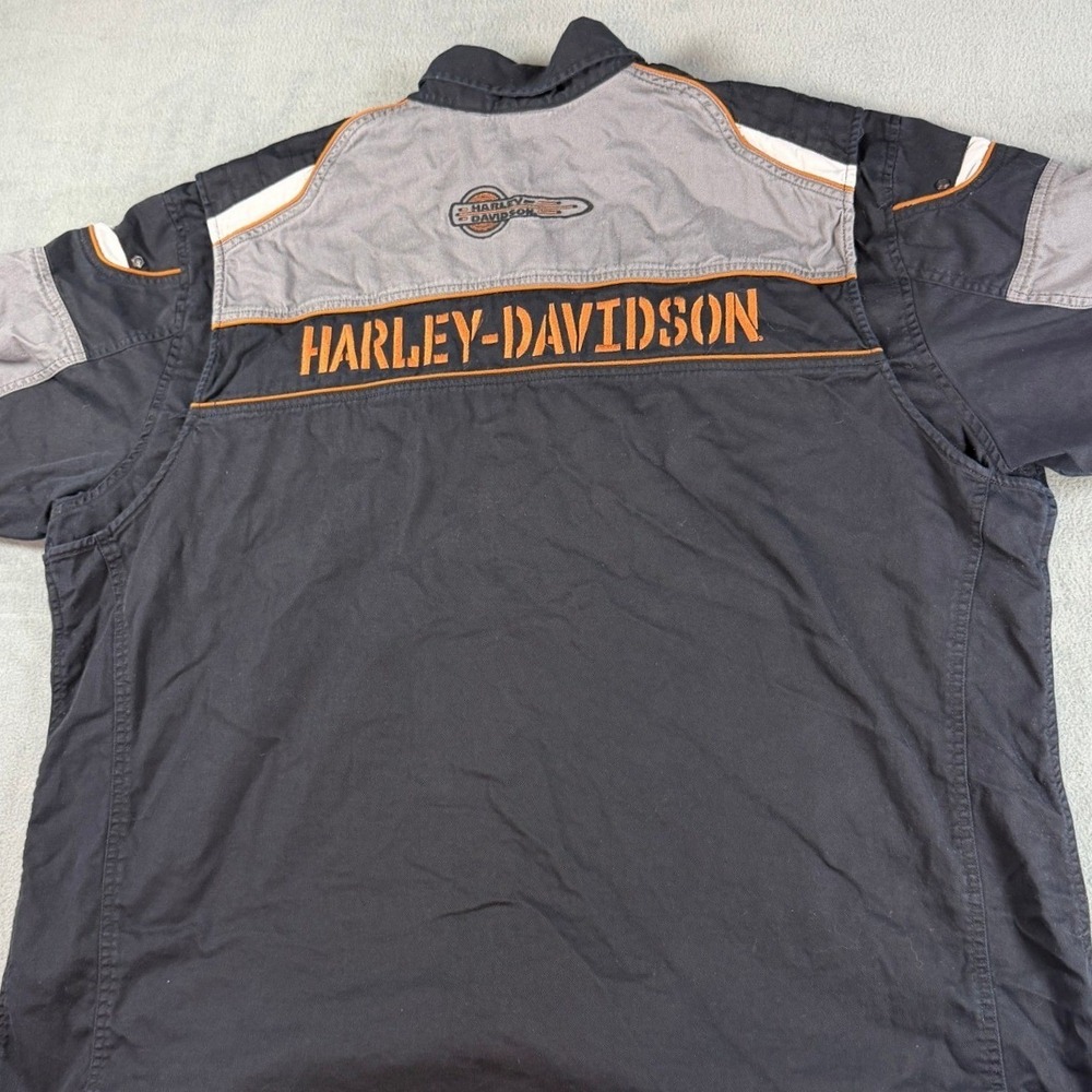 Harley-Davidson Mens 3XL Colorblock Button Up Garage Shirt Black Grey Orange - Picture 1 of 13